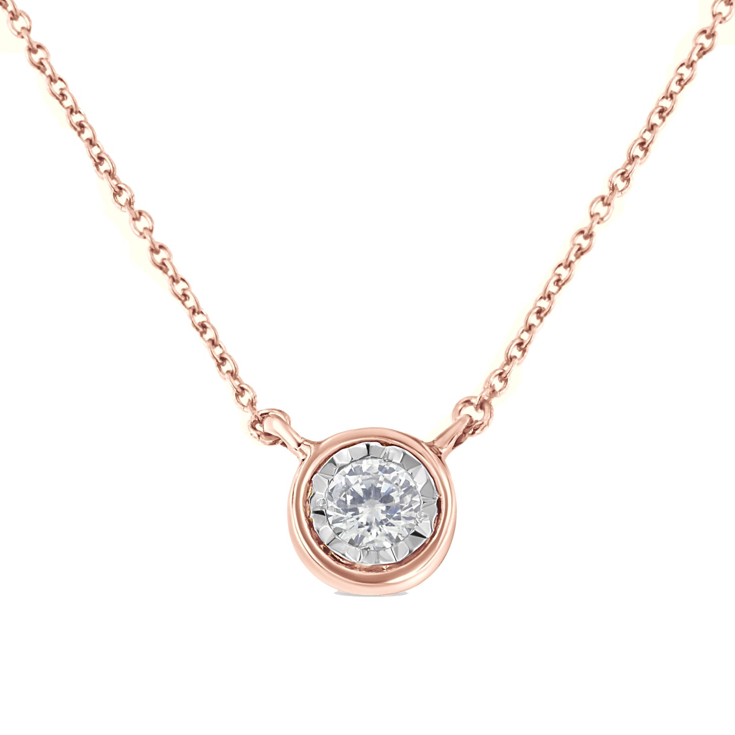 Collar con colgante solitario moderno de oro amarillo de 10K y 1/4 Cttw con diamante de talla brillante redonda engastado en bisel (color J-K, claridad I2-I3) - 16" con extensor de 2"