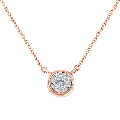 Collar con colgante solitario moderno de oro amarillo de 10K y 1/4 Cttw con diamante de talla brillante redonda engastado en bisel (color J-K, claridad I2-I3) - 16" con extensor de 2"