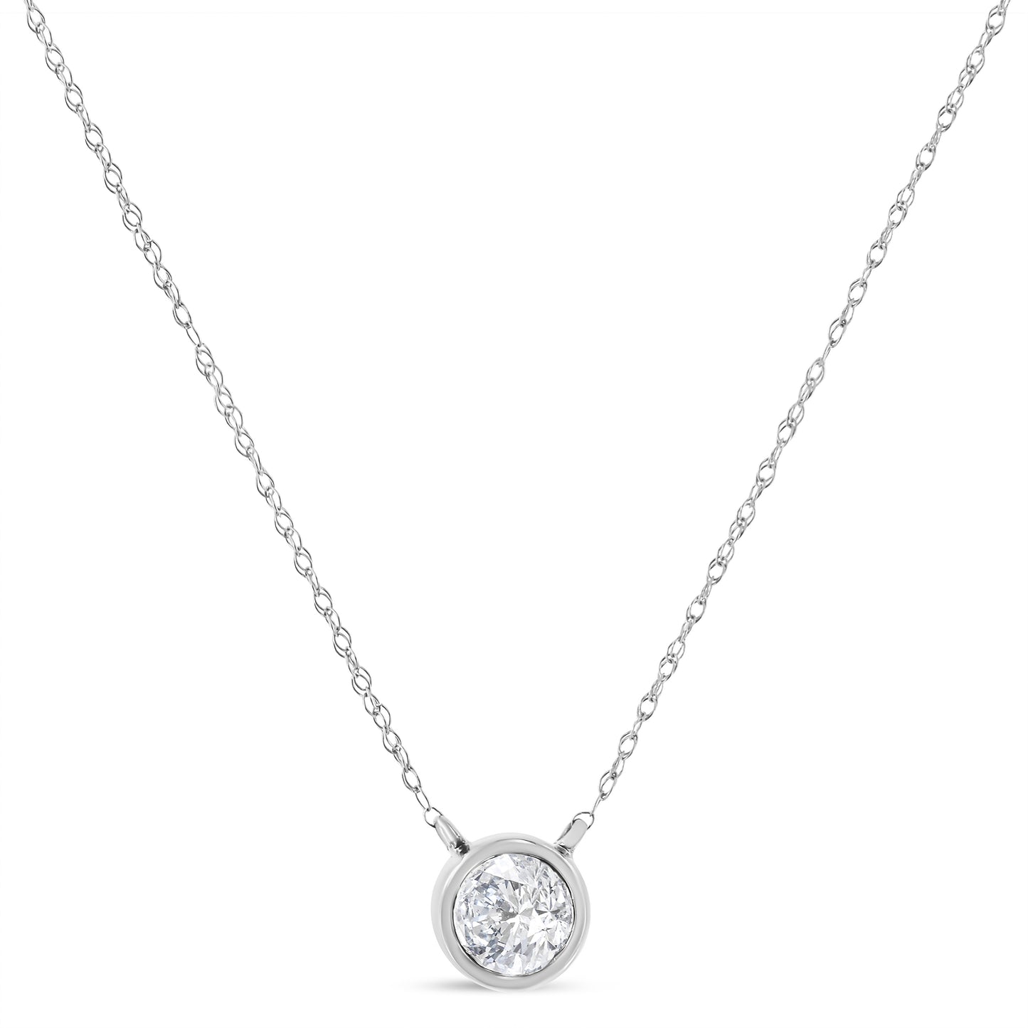 Collar con colgante de oro blanco de 14K con diamante de laboratorio de 1/2 ct. engastado en bisel moderno de 40.64 cm - 45.72 cm (color F-G, claridad VS2-SI1)