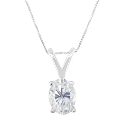 Collar con Colgante Ovalado de Diamantes Engastados en Garra de Oro Blanco de 10K con Certificado IGI, 3/8 cttw (Color I-J, Claridad I1) - Talla 18"