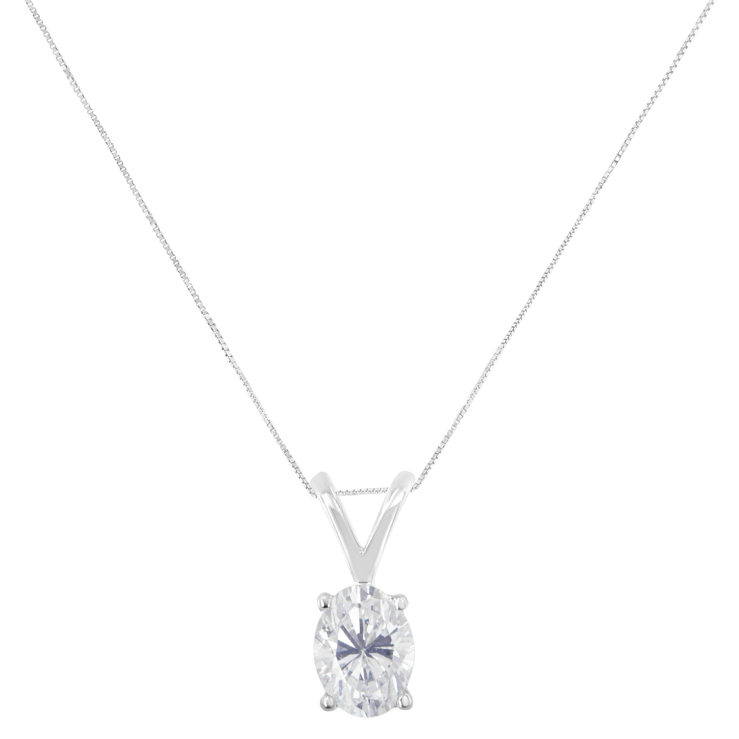 Collar con Colgante Ovalado de Diamantes Engastados en Garra de Oro Blanco de 10K con Certificado IGI, 3/8 cttw (Color I-J, Claridad I1) - Talla 18"
