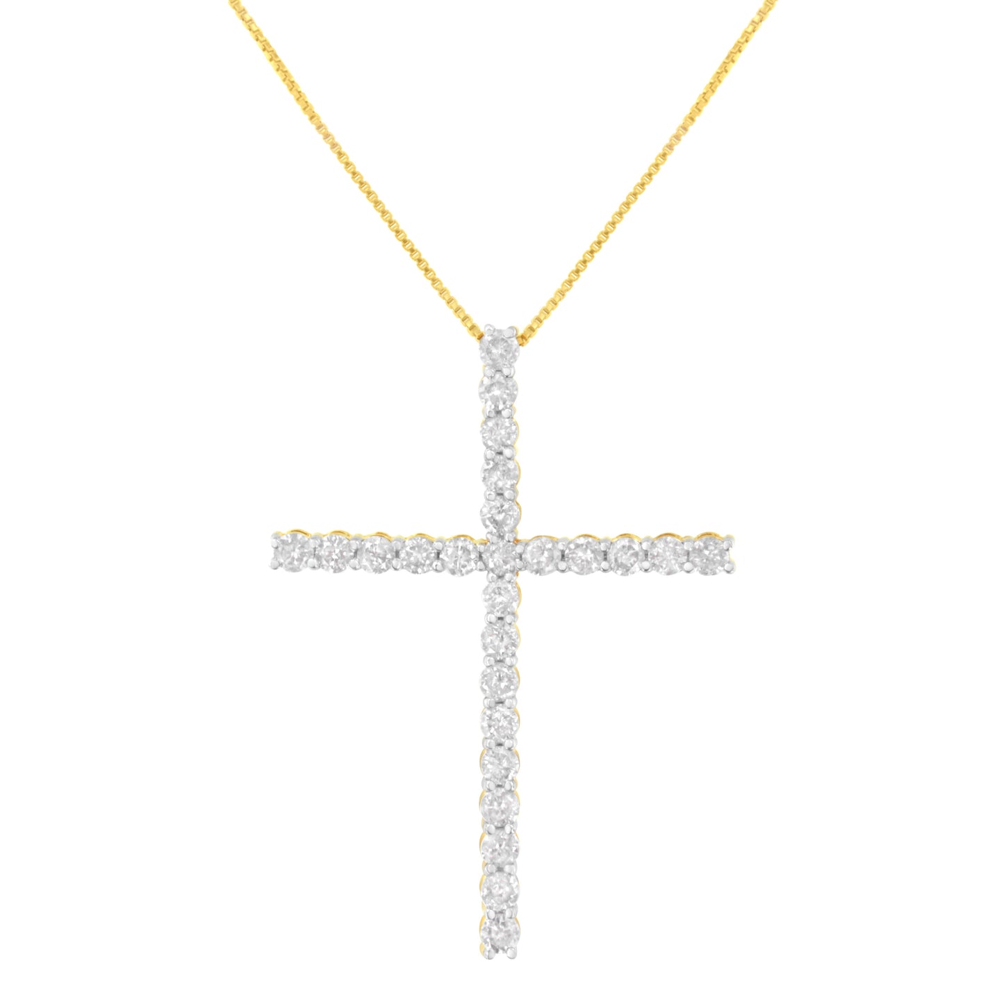 Colgante de cruz de plata de ley .925 de 3,0 quilates de peso total con forma redonda de diamante de 1-1/2" con cadena tipo box (color I-J, claridad I2-I3) - 18"