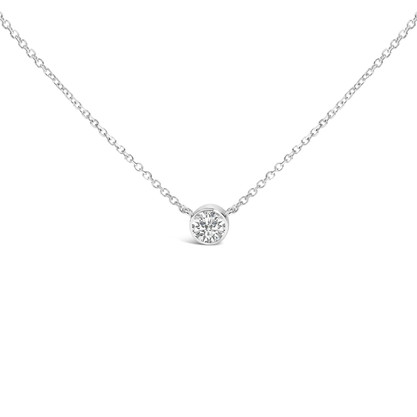 Collar con colgante solitario de oro blanco de 14 quilates y 1,00 quilates de diamantes redondos cultivados en laboratorio engastados en bisel, 45,72 cm (color F-G, claridad VS1-VS2)