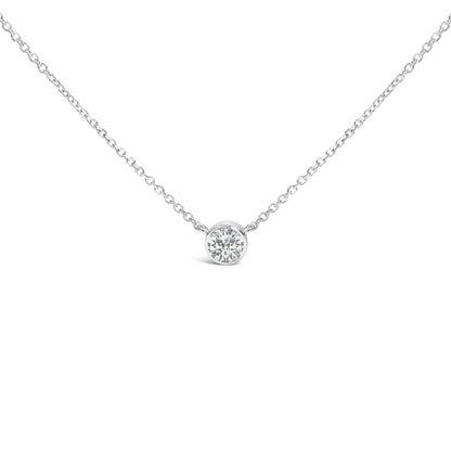 Collar con colgante solitario de oro blanco de 14 quilates y 1,00 quilates de diamantes redondos cultivados en laboratorio engastados en bisel, 45,72 cm (color F-G, claridad VS1-VS2)