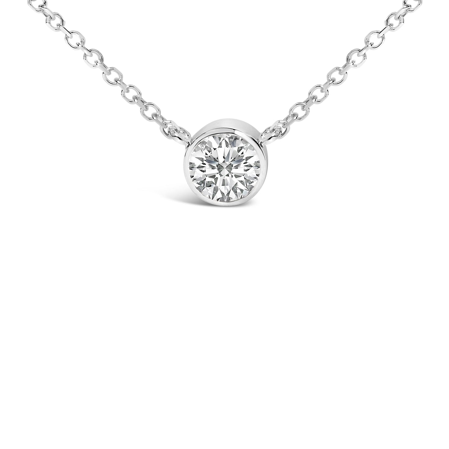 Collar con colgante solitario de oro blanco de 14 quilates y 1,00 quilates de diamantes redondos cultivados en laboratorio engastados en bisel, 45,72 cm (color F-G, claridad VS1-VS2)