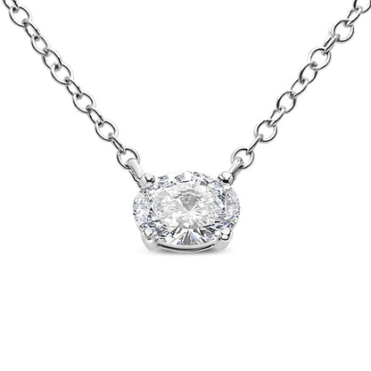 Collar con colgante de oro blanco de 14K con diamante solitario ovalado cultivado en laboratorio de 1/2 quilate engastado de este a oeste, 45 cm (color E-F, claridad VS1-VS2)