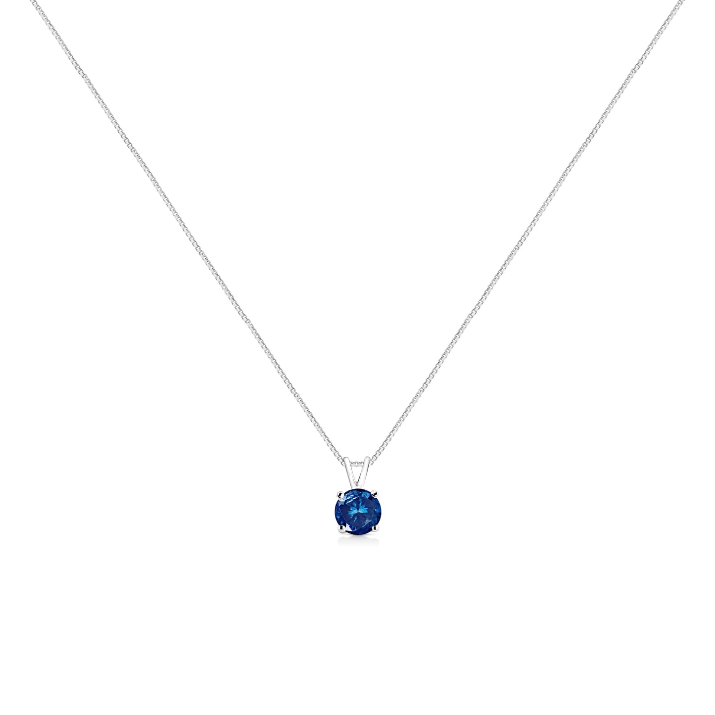 Collar con colgante de oro blanco de 14K con diamante azul de laboratorio de talla brillante redonda de 1/4 Cttw, solitario de 4 puntas (color azul, claridad VVS2-VS1) - 18"
