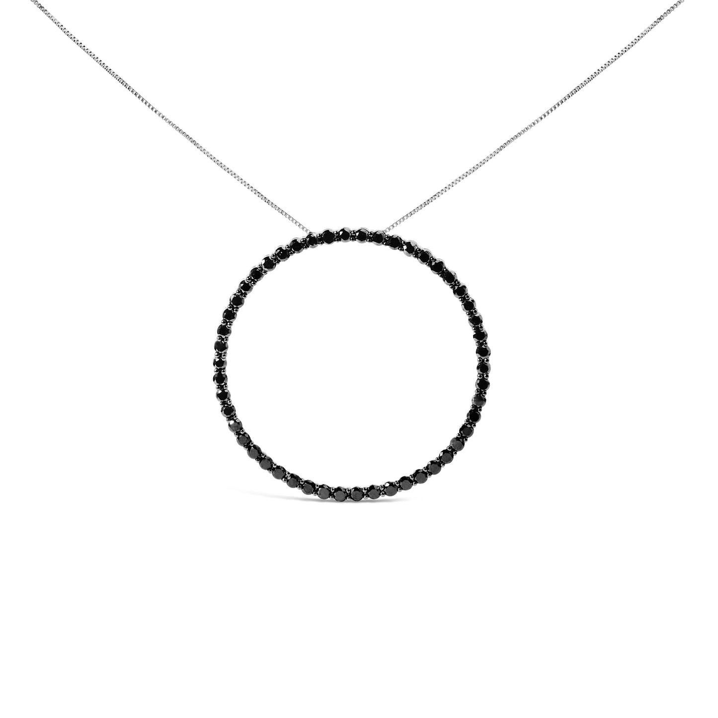 Collar con colgante de plata de ley .925 con diamantes negros de 4.0 Cttw en aro abierto y círculo de 18" (Color Negro, Claridad I2-I3)