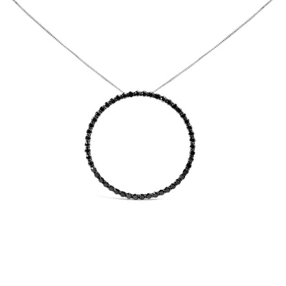 Collar con colgante de plata de ley .925 con diamantes negros de 4.0 Cttw en aro abierto y círculo de 18" (Color Negro, Claridad I2-I3)