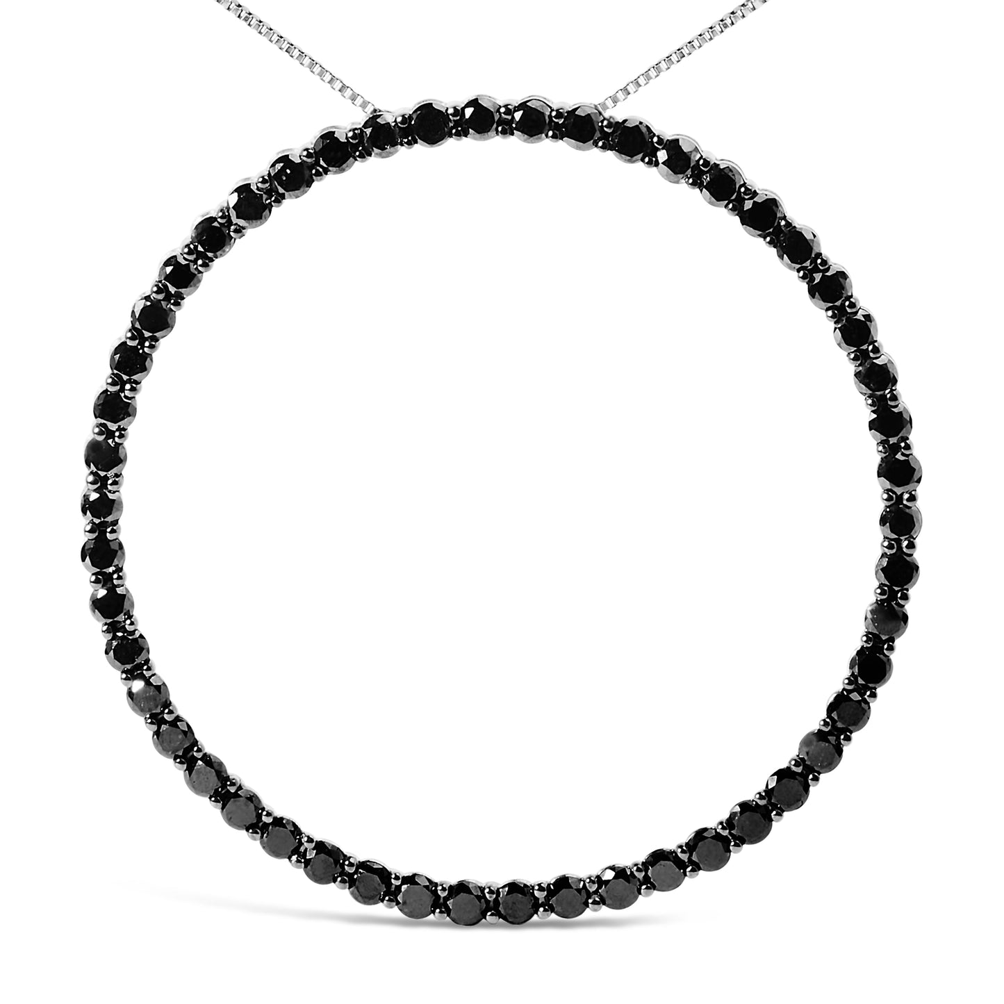 Collar con colgante de plata de ley .925 con diamantes negros de 4.0 Cttw en aro abierto y círculo de 18" (Color Negro, Claridad I2-I3)