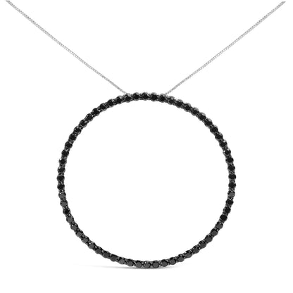 Collar con colgante de plata de ley .925 con diamantes negros de 4.0 Cttw en aro abierto y círculo de 18" (Color Negro, Claridad I2-I3)