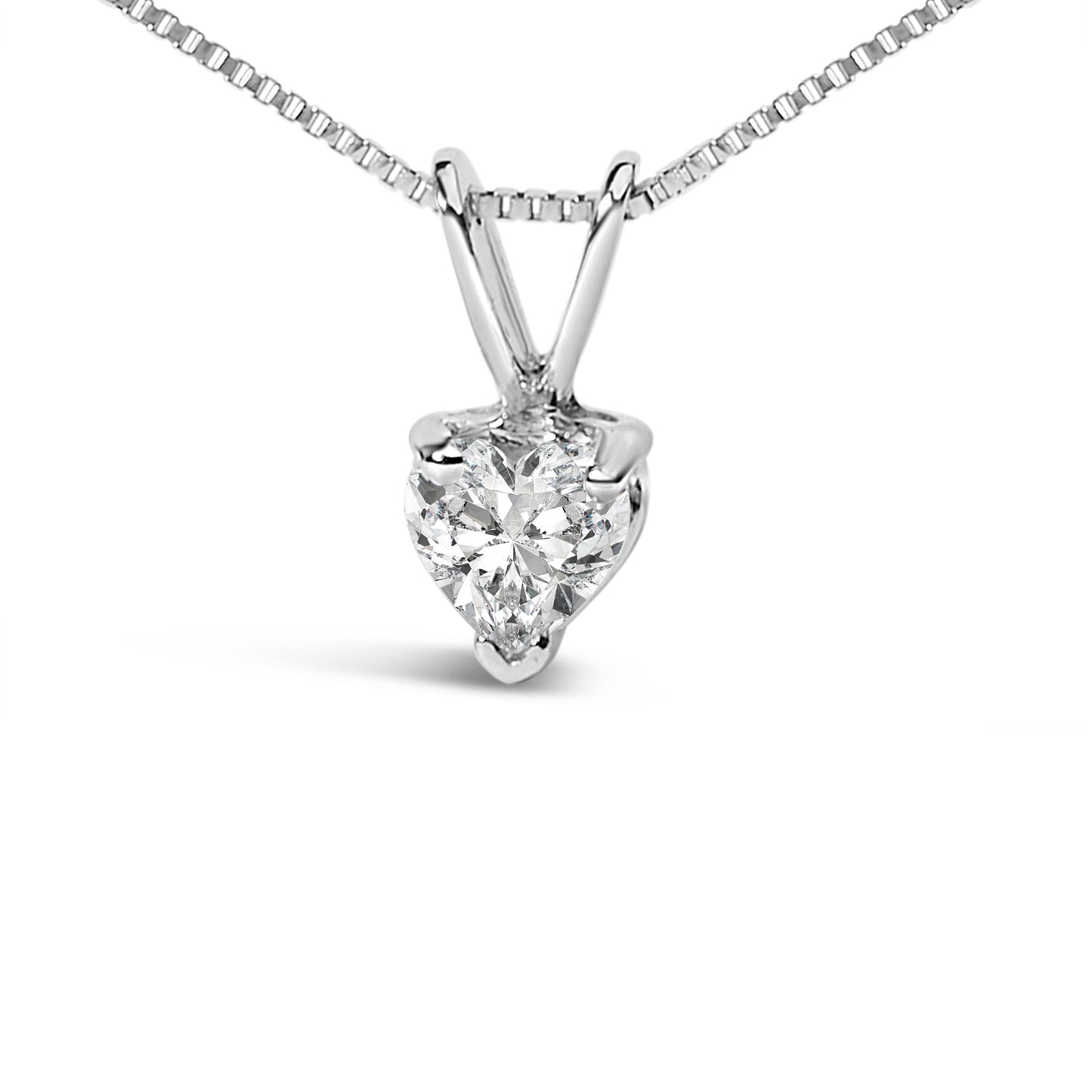 Collar con colgante de oro blanco de 14K y 1/5 Cttw, diamante solitario en forma de corazón con 3 garras, creado en laboratorio, 18" (Color F-G, Claridad VS2-SI1)