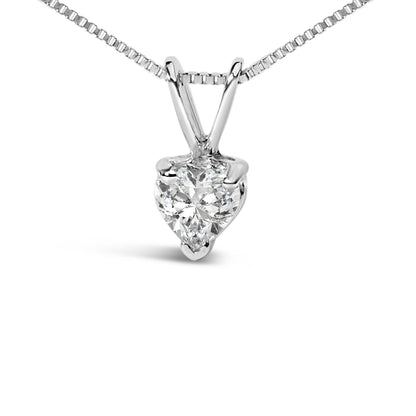 Collar con colgante de oro blanco de 14K y 1/5 Cttw, diamante solitario en forma de corazón con 3 garras, creado en laboratorio, 18" (Color F-G, Claridad VS2-SI1)
