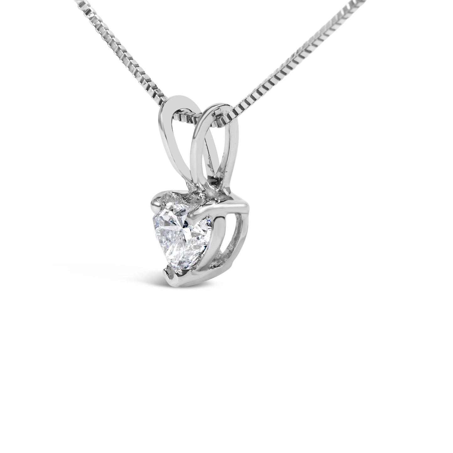 Collar con colgante de oro blanco de 14K y 1/5 Cttw, diamante solitario en forma de corazón con 3 garras, creado en laboratorio, 18" (Color F-G, Claridad VS2-SI1)