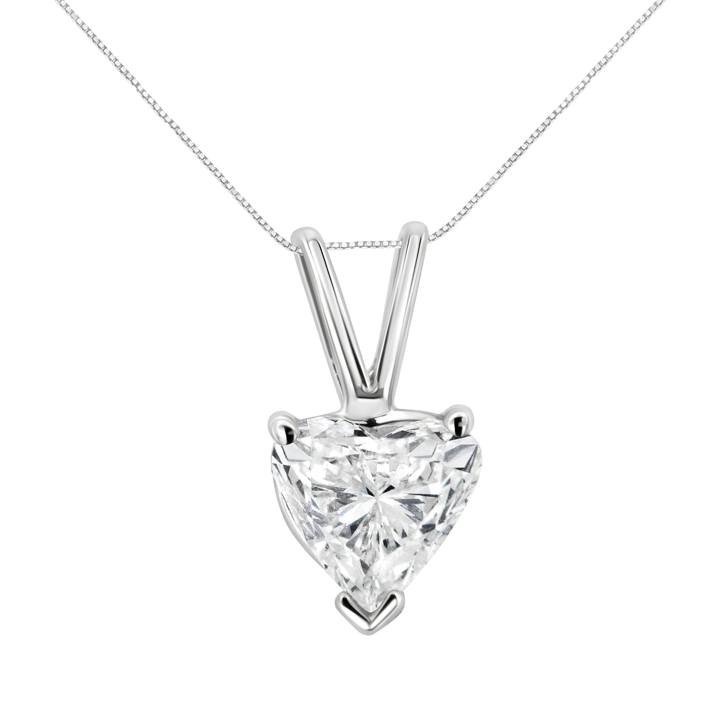 Collar con colgante de oro blanco de 14K con diamante solitario clásico en forma de corazón de 3/8 Cttw y 45 cm (color H-I, claridad VS2-SI1)
