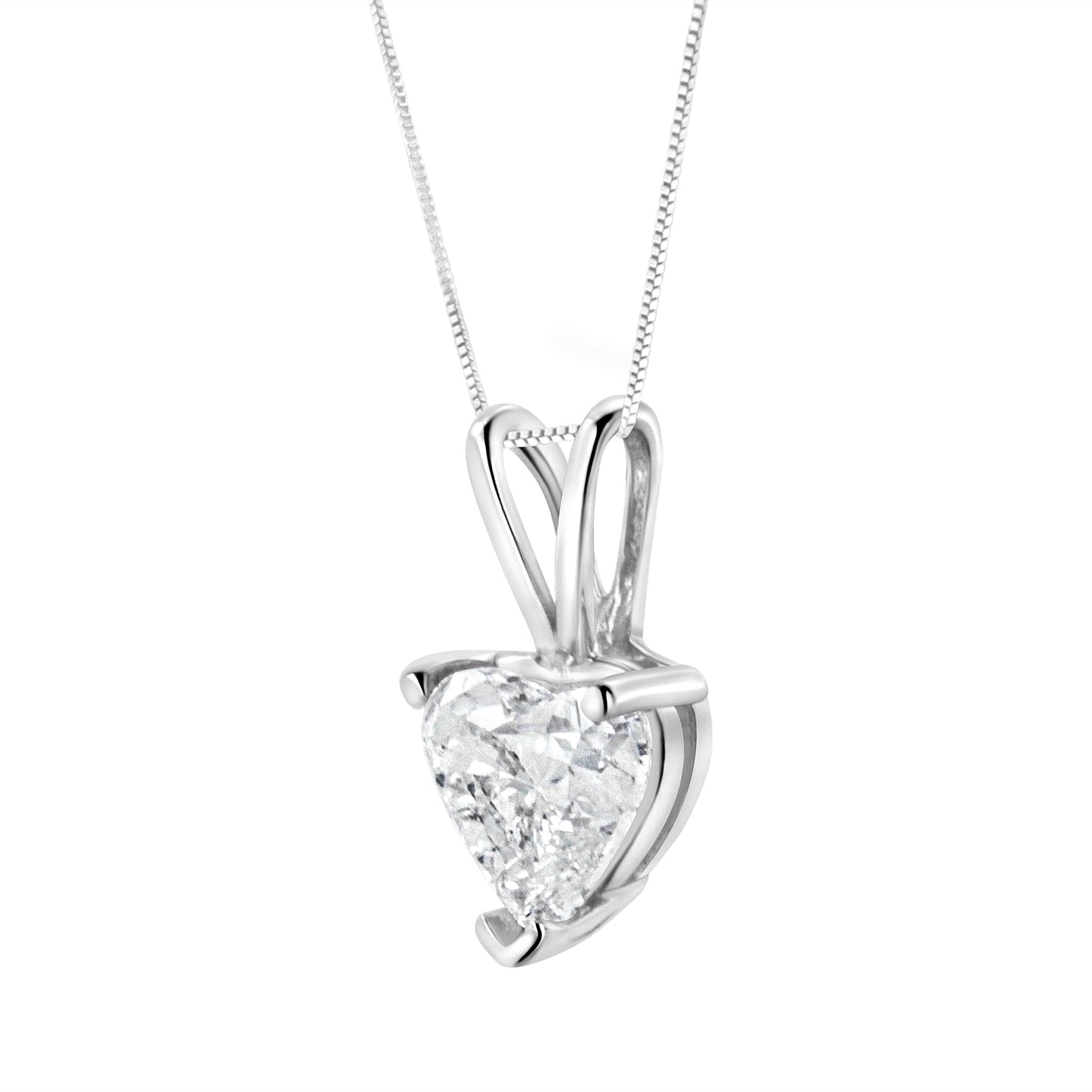 Collar con colgante de oro blanco de 14K con diamante solitario clásico en forma de corazón de 3/8 Cttw y 45 cm (color H-I, claridad VS2-SI1)