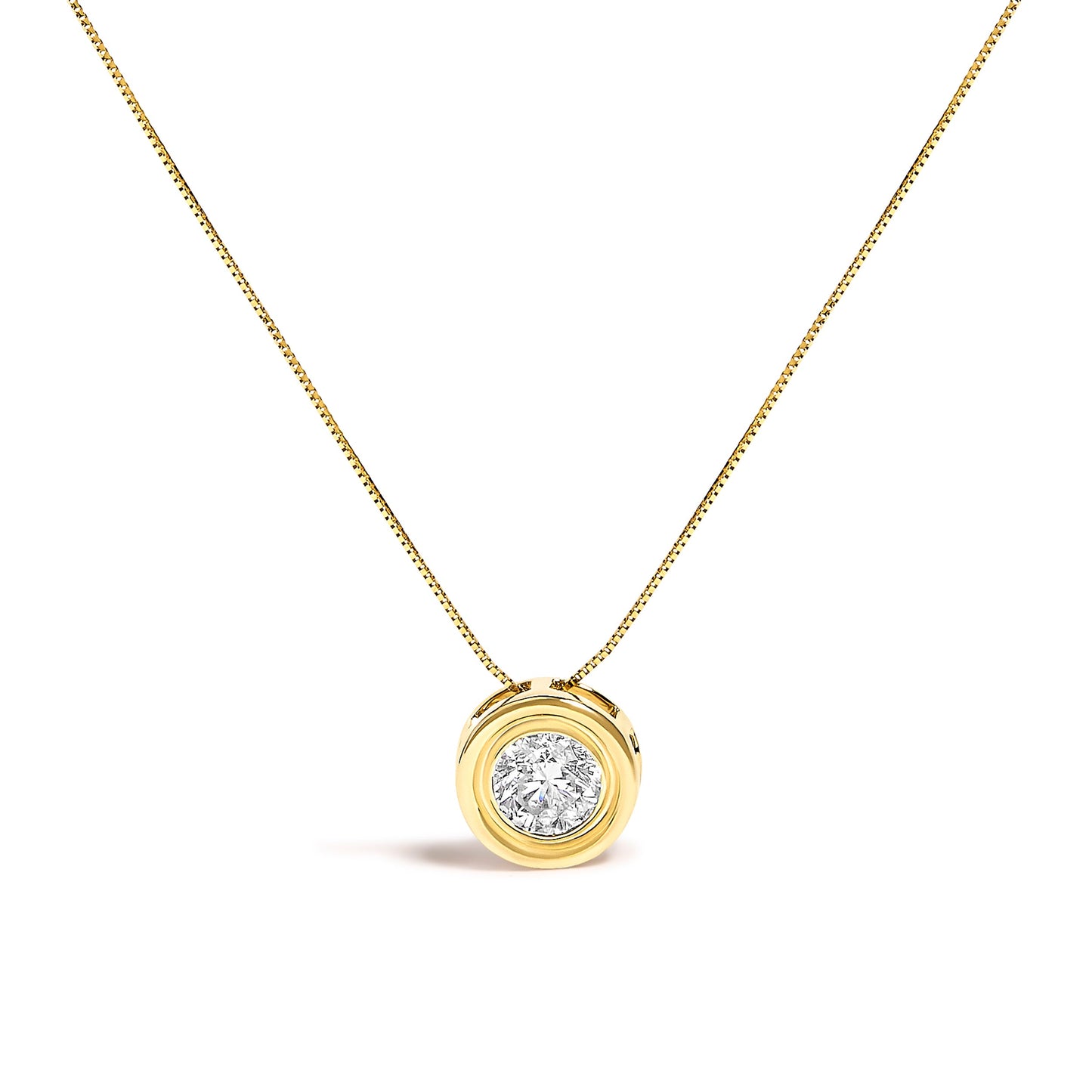 Collar con colgante de oro amarillo de 14K, engaste biselado, diamante solitario redondo de 1 3/8 Cttw