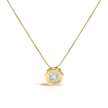 Collar con colgante de oro amarillo de 14K, engaste biselado, diamante solitario redondo de 1 3/8 Cttw