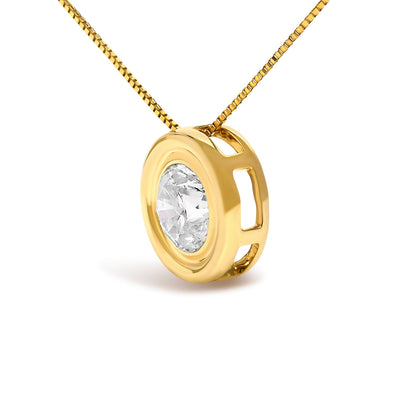 Collar con colgante de oro amarillo de 14K, engaste biselado, diamante solitario redondo de 1 3/8 Cttw