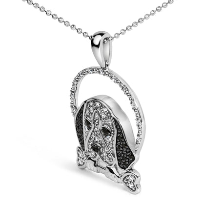 Collar con colgante de perro beagle y hueso con diamantes blancos y negros de plata de ley .925 de 1/4 qt (color I-J, claridad I2-I3) - 45.7 cm