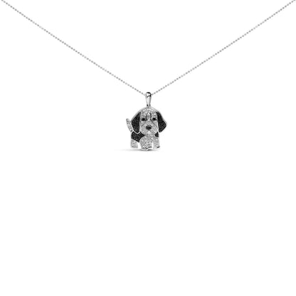 Collar con colgante de perro Basset Hound en plata de ley .925 con diamantes blancos y negros de 1/4 quilates, 18 pulgadas (color I-J, claridad I2-I3)