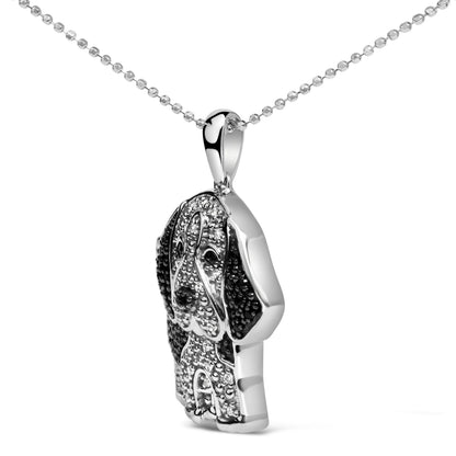 Collar con colgante de perro Basset Hound en plata de ley .925 con diamantes blancos y negros de 1/4 quilates, 18 pulgadas (color I-J, claridad I2-I3)