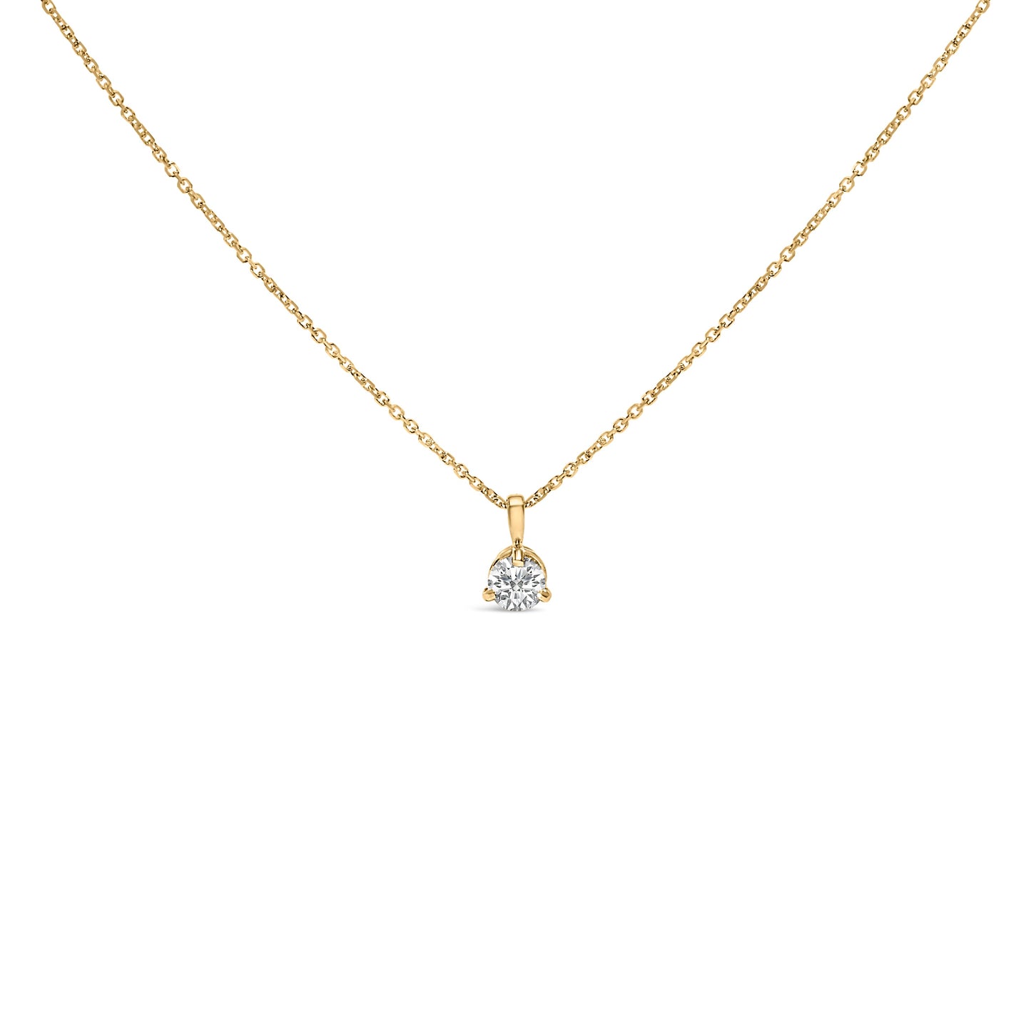 Collar con colgante solitario de diamante redondo de 14 quilates de oro amarillo de 3/8 quilates con engaste de 3 puntas estilo martini (color G-H, claridad SI2-I1) - 18 pulgadas