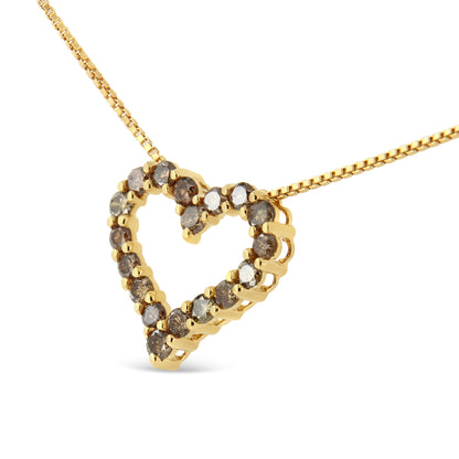 Collar con colgante de corazón de diamante champán de 1,0 quilates de peso total, chapado en oro amarillo de 14 quilates sobre plata de ley 925 (color K-L, claridad I1-I2) - 45,72 cm