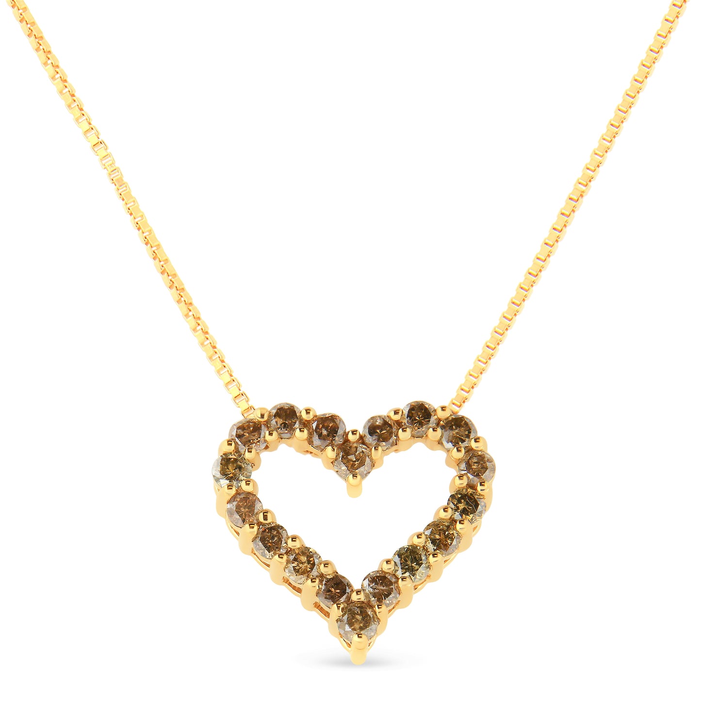 Collar con colgante de corazón de diamante champán de 1,0 quilates de peso total, chapado en oro amarillo de 14 quilates sobre plata de ley 925 (color K-L, claridad I1-I2) - 45,72 cm