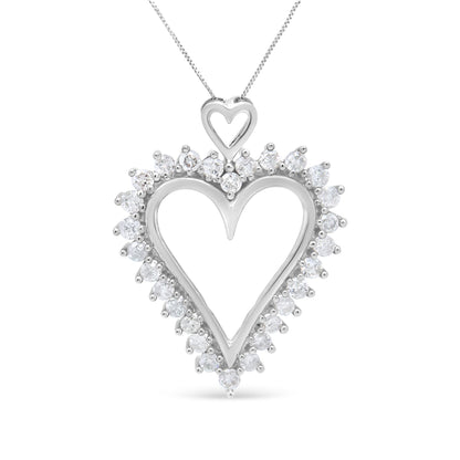 Colgante Corazón Abierto de Plata de Ley .925 con Diamantes Redondos de 1,75 Qt en Línea y Collar de 18" (Color I-J, Claridad I2-I3)