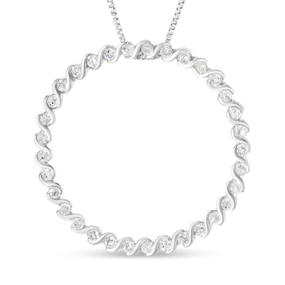 Colgante de plata de ley .925 con diseño de círculo curvo en espiral de diamante redondo de 0,75 quilates y collar de 45,7 cm (color I-J, claridad I3)