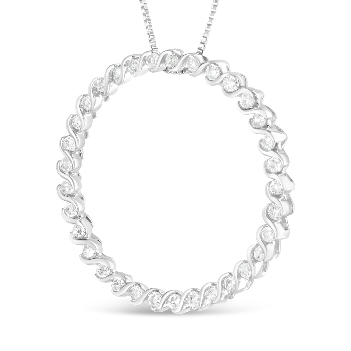 Colgante de plata de ley .925 con diseño de círculo curvo en espiral de diamante redondo de 0,75 quilates y collar de 45,7 cm (color I-J, claridad I3)