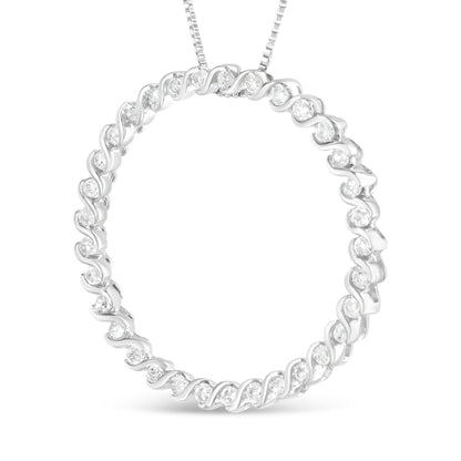 Colgante de plata de ley .925 con diseño de círculo curvo en espiral de diamante redondo de 0,75 quilates y collar de 45,7 cm (color I-J, claridad I3)