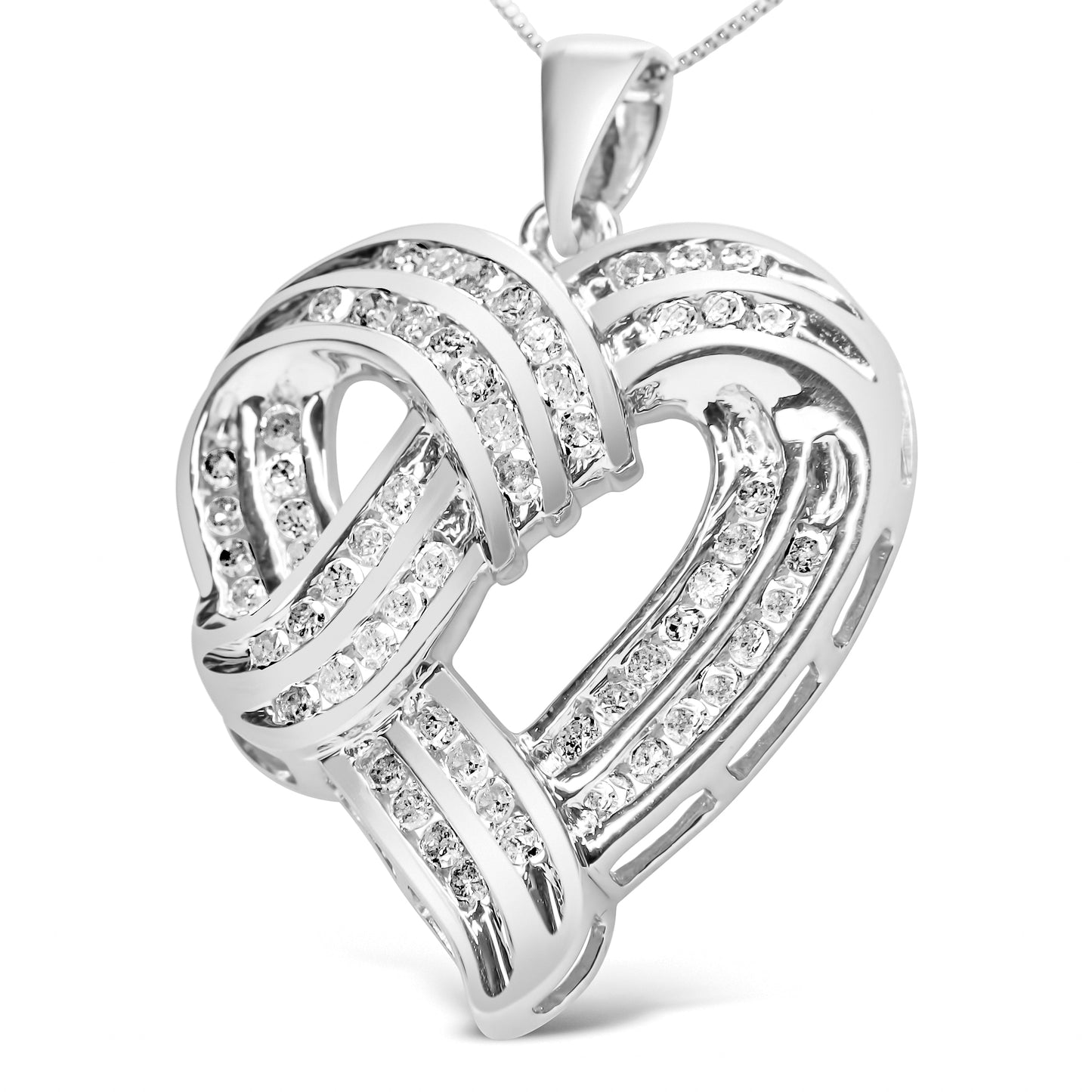 Colgante de corazón con diseño calado de cinta tejida con diamantes redondos de 1,25 ct en plata de ley .925 con cadena de 18" (color I-J, claridad I3)