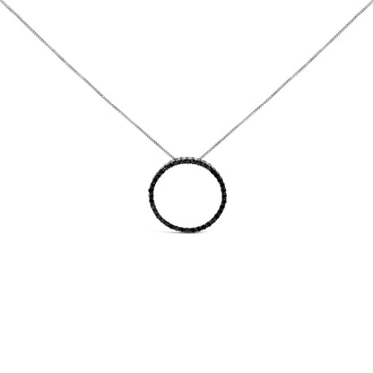 Collar con colgante de plata de ley .925 con diamantes negros de 4.0 Cttw en aro abierto y círculo de 18" (Color Negro, Claridad I2-I3)