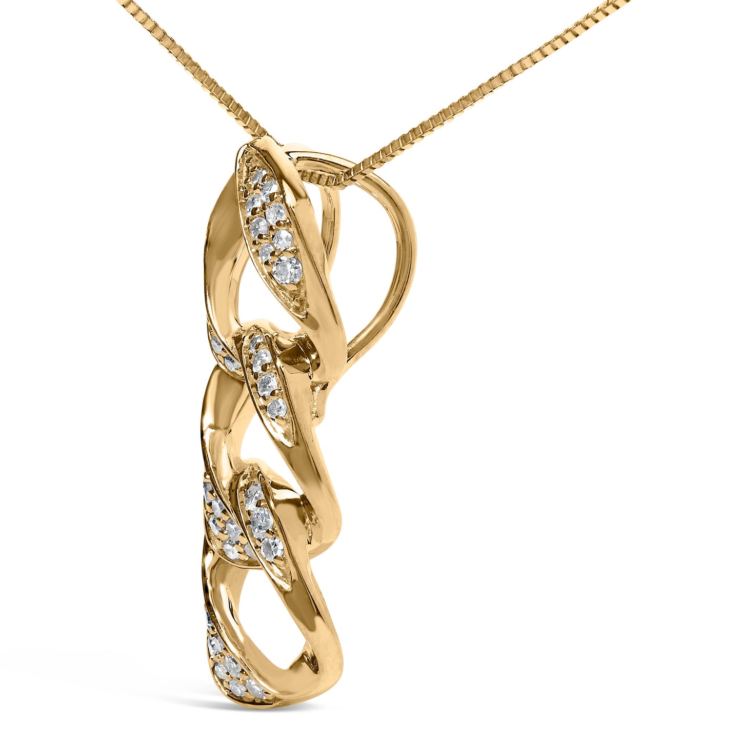 Collar con colgante de 18 pulgadas, de oro amarillo de 14K sobre plata de ley .925, con aros triples asimétricos entrelazados y diamantes de 1/6 Cttw (color H-I, claridad I1-I2)