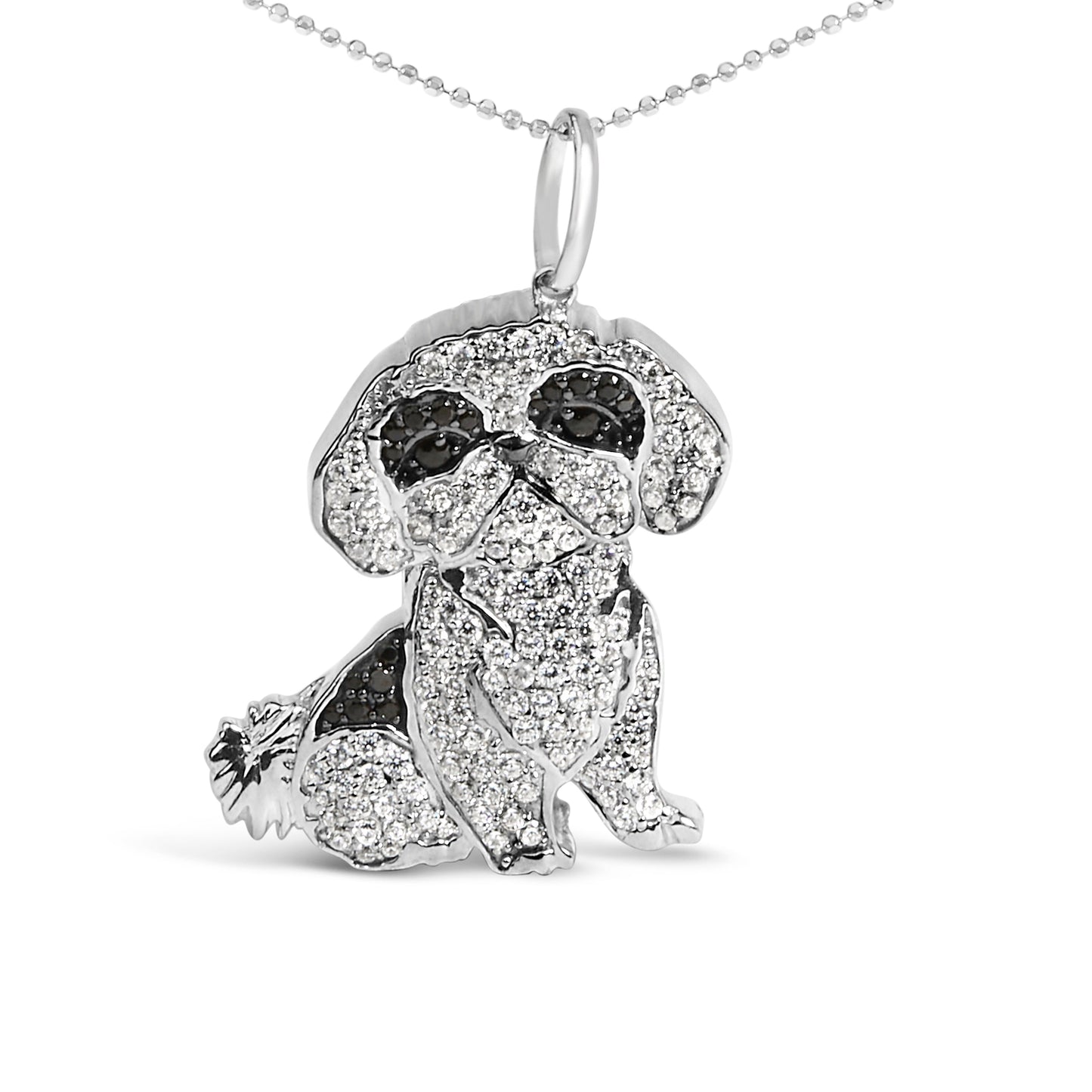 Collar con colgante de perro Shih Tzu de plata de ley .925 con diamantes de 1 1/4 Cttw de 45,7 cm (negro y color I-J, claridad I2-I3)
