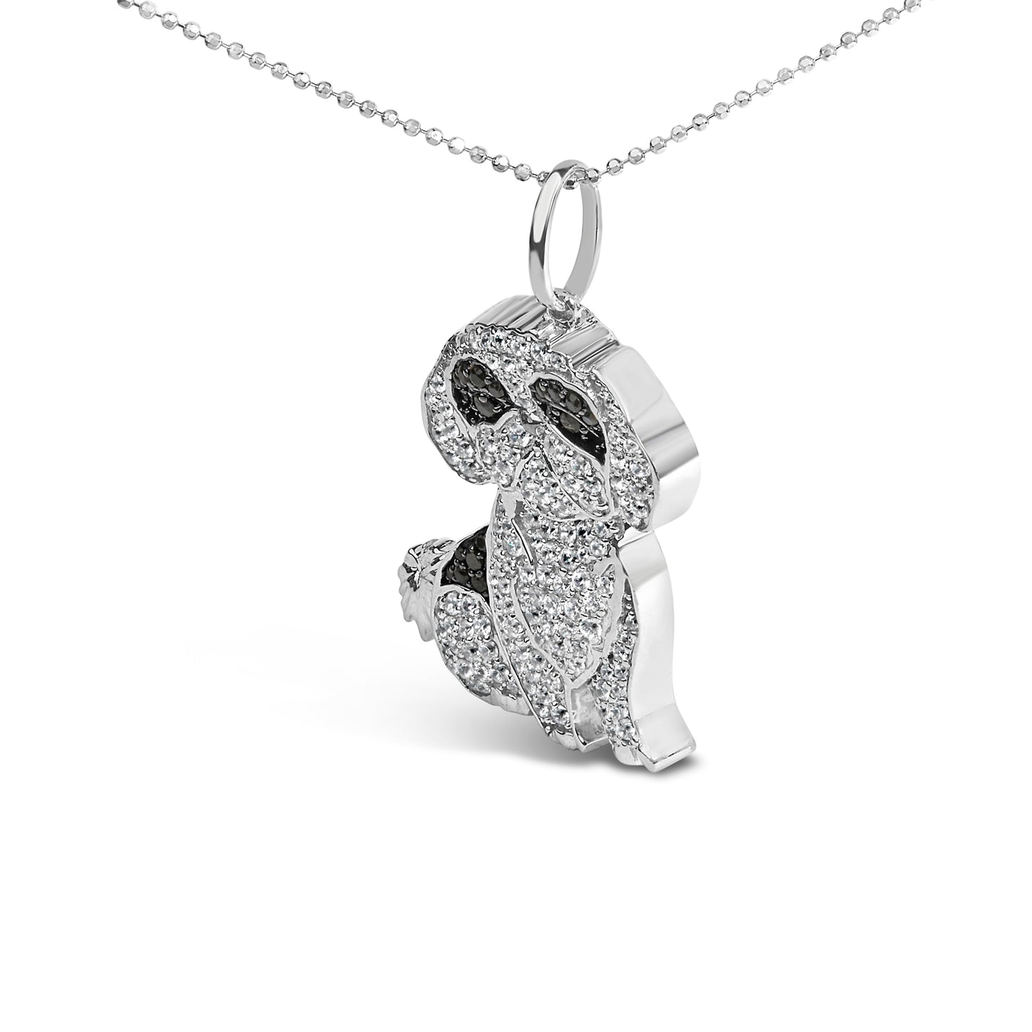 Collar con colgante de perro Shih Tzu de plata de ley .925 con diamantes de 1 1/4 Cttw de 45,7 cm (negro y color I-J, claridad I2-I3)