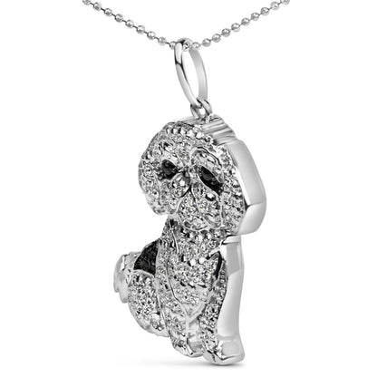 Collar con colgante de perro Shih Tzu de plata de ley .925 con diamantes blancos y negros de 1/2 quilate (color I-J, claridad I2-I3) y cadena de 45 cm