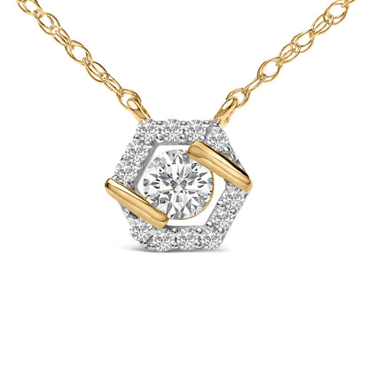 14K Yellow Gold Plated Sterling Silver 3/8 Cttw Lab Grown Diamond Hex Halo Pendant Necklace