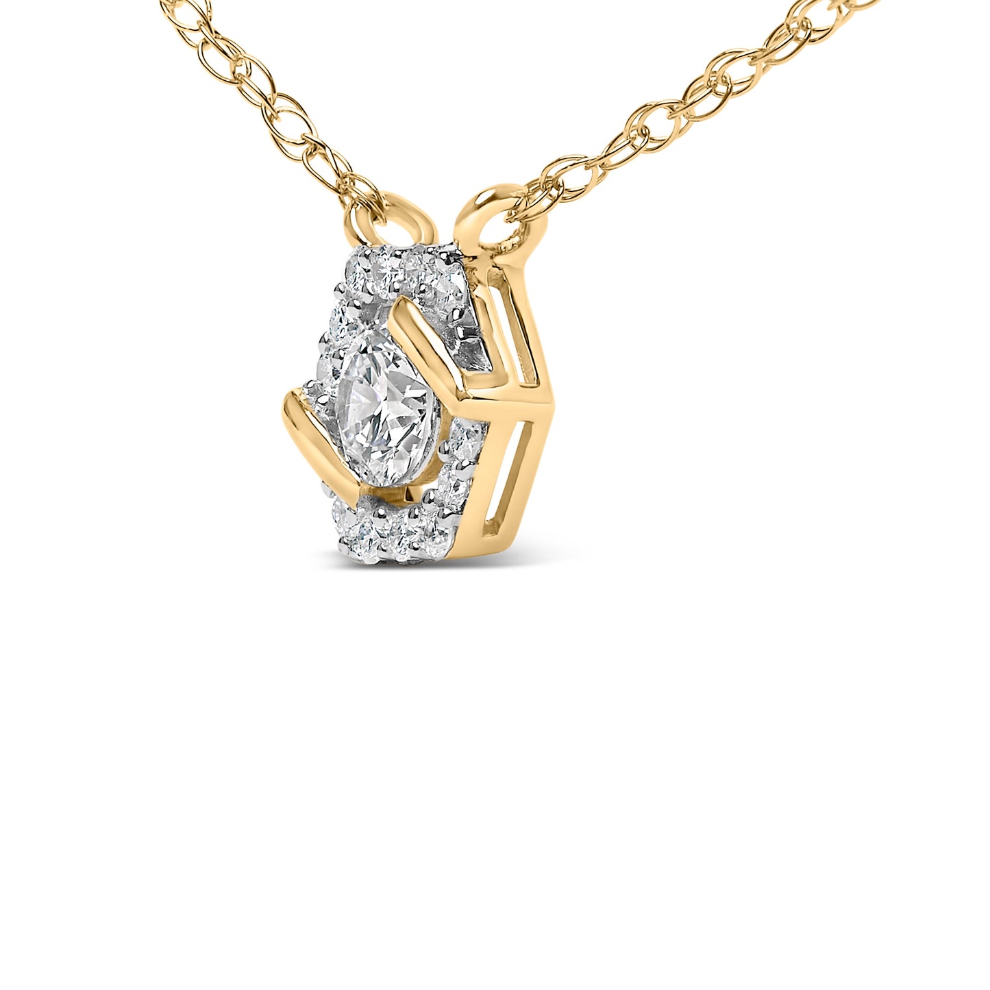 14K Yellow Gold Plated Sterling Silver 3/8 Cttw Lab Grown Diamond Hex Halo Pendant Necklace