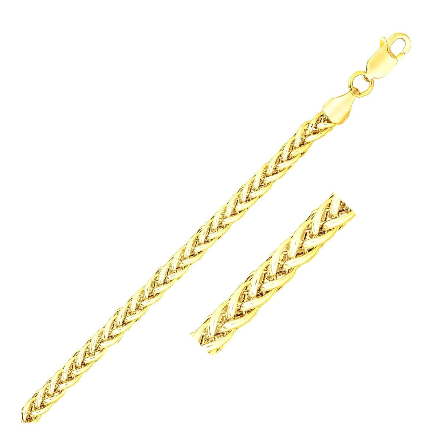 Pulsera de trigo ligera de oro amarillo de 14k y 3.3mm