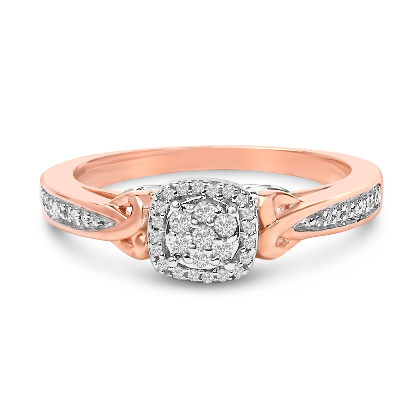 Anillo de racimo anudado con diamantes de 1/6 Cttw de plata de ley con baño de oro rosa de 14K