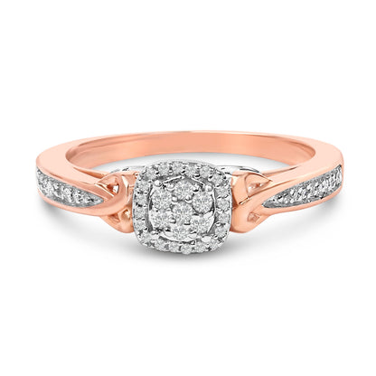 Anillo de racimo anudado con diamantes de 1/6 Cttw de plata de ley con baño de oro rosa de 14K