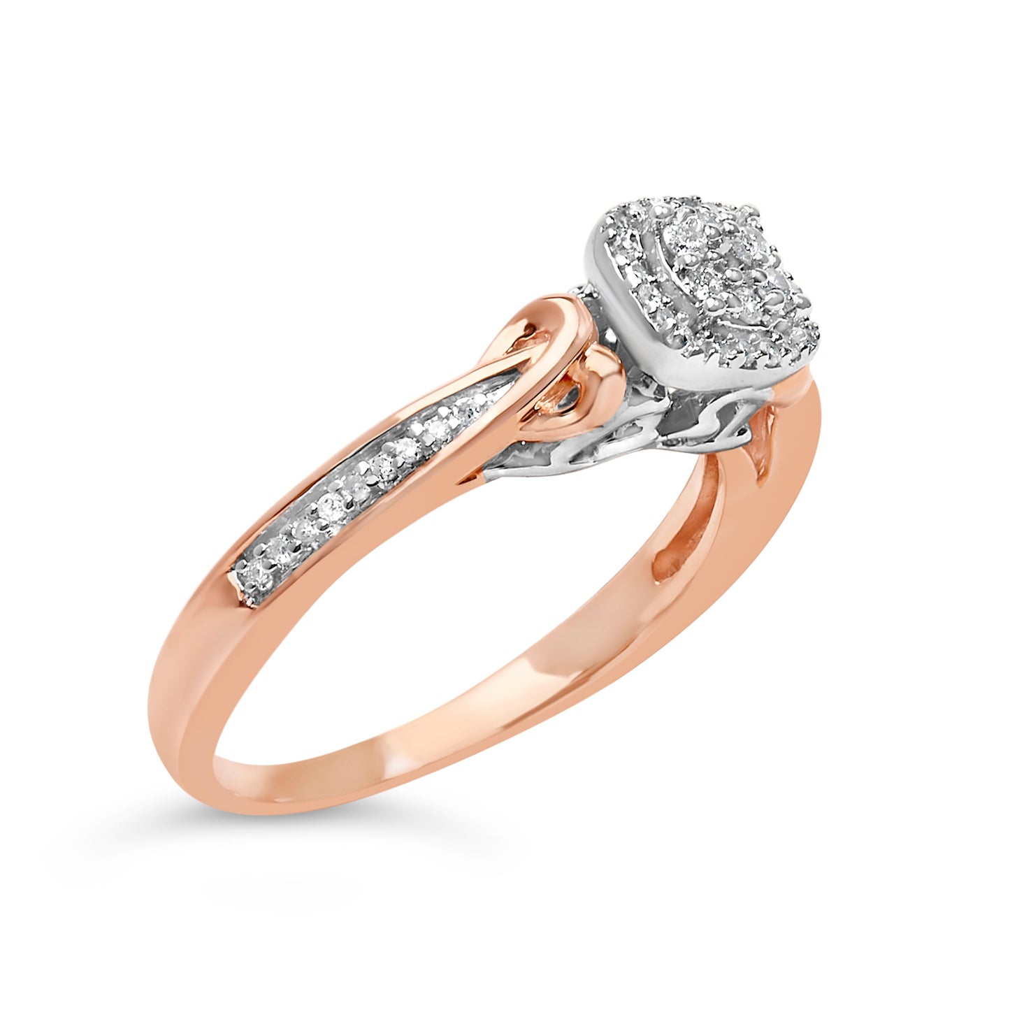 Anillo de racimo anudado con diamantes de 1/6 Cttw de plata de ley con baño de oro rosa de 14K