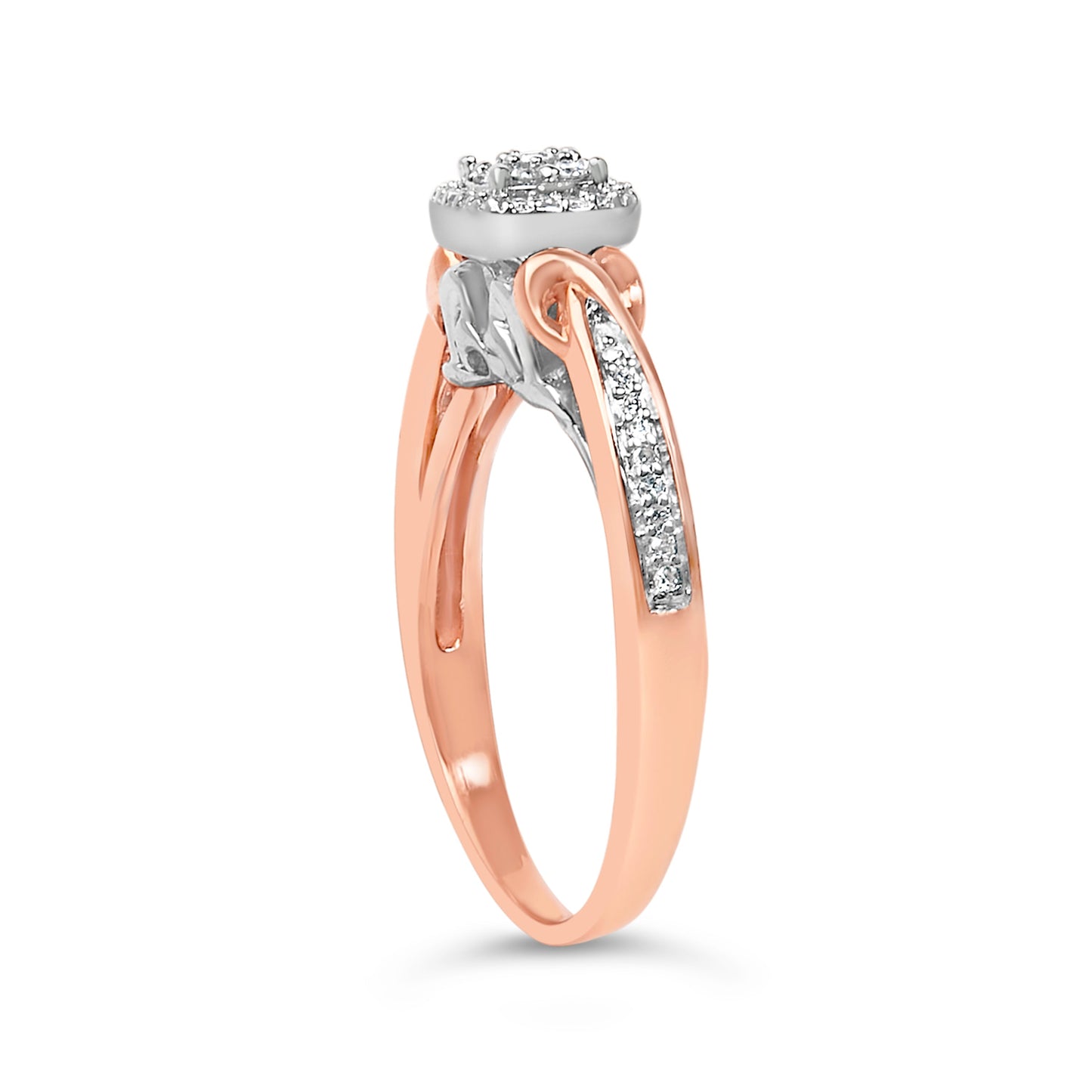 Anillo de racimo anudado con diamantes de 1/6 Cttw de plata de ley con baño de oro rosa de 14K