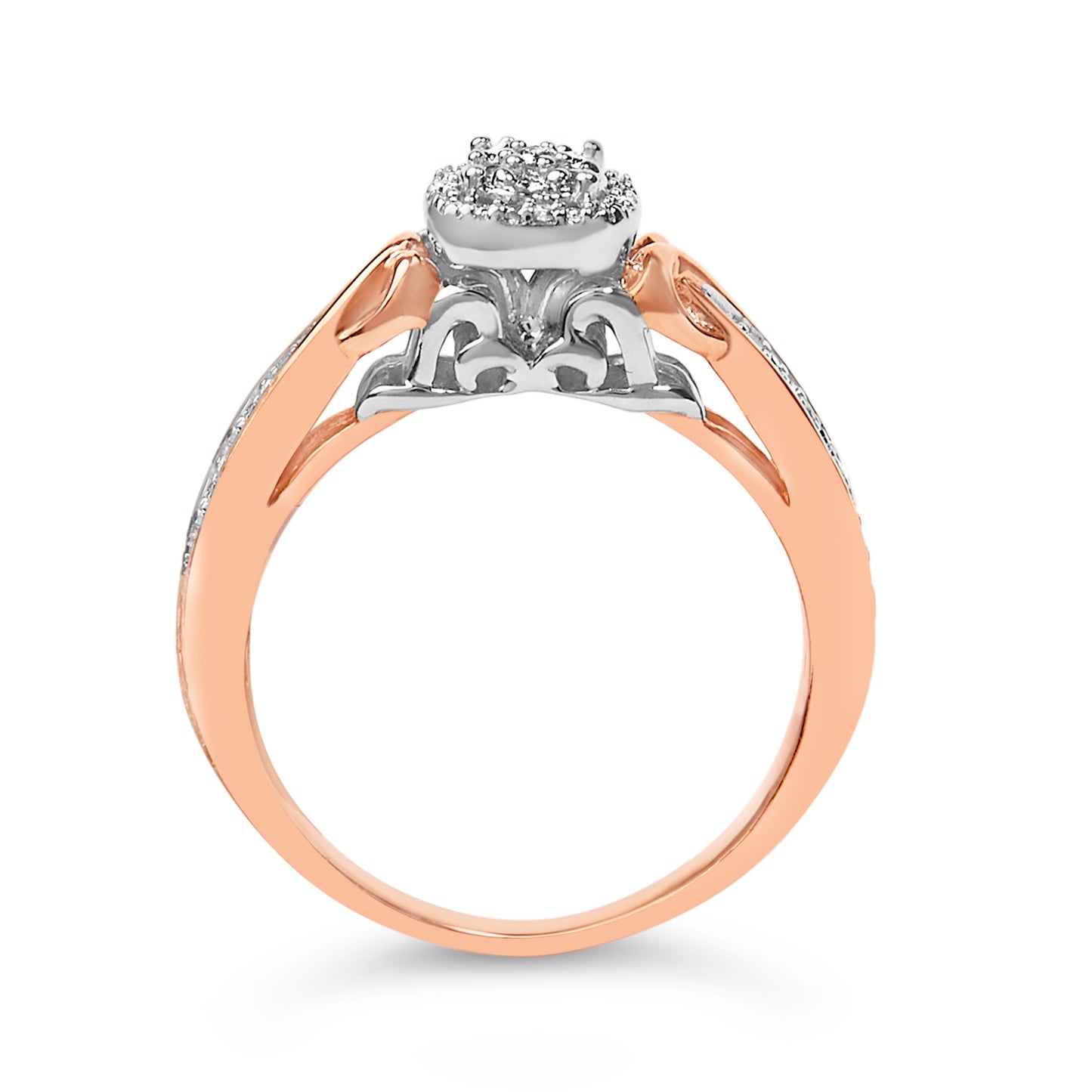 Anillo de racimo anudado con diamantes de 1/6 Cttw de plata de ley con baño de oro rosa de 14K