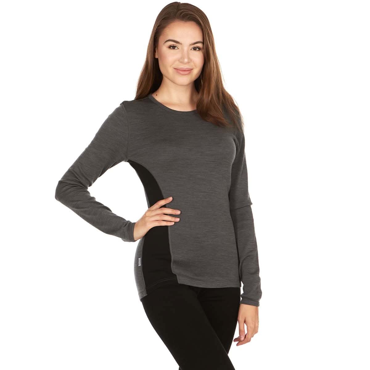 Camiseta de lana de cuello redondo de peso medio para mujer - 100% lana merino