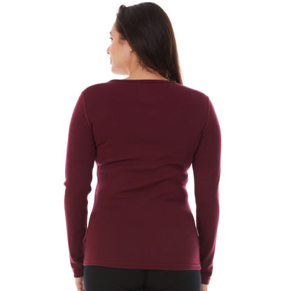 Camiseta de lana de cuello redondo de peso medio para mujer - 100% lana merino