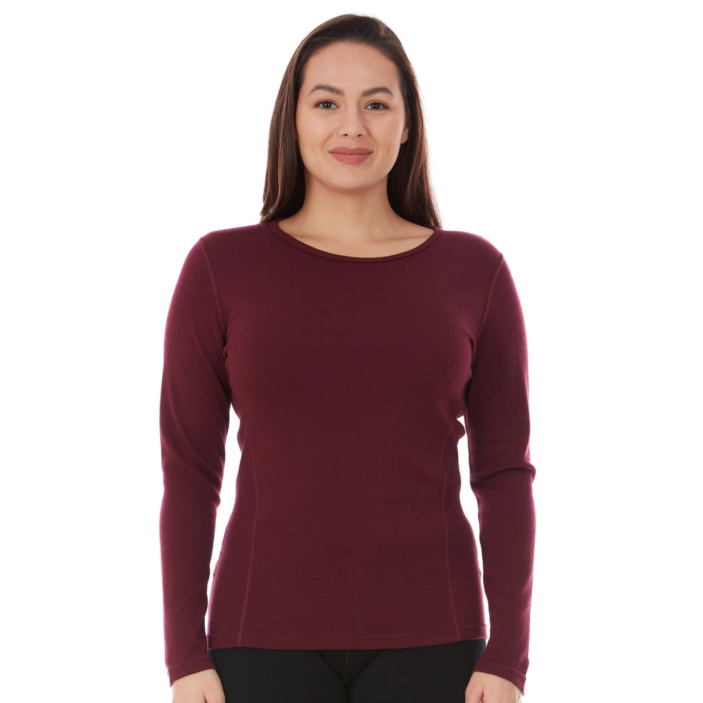 Camiseta de lana de cuello redondo de peso medio para mujer - 100% lana merino